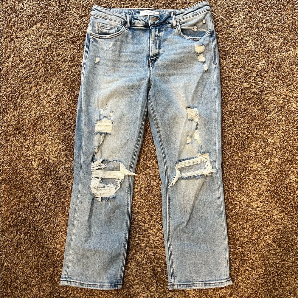 Lovervet Light Blue Distressed Straight Leg Jeans